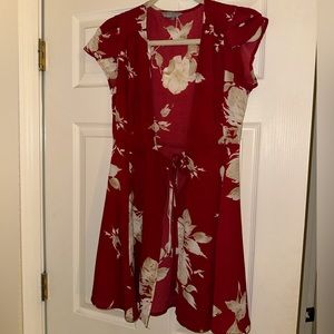 Red Floral Mini Wrap Dress